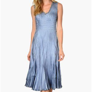 KOMAROV BEADED V-NECK CHARMEUSE VIOLET BLUE OMBRE MIDI DRESS sz XL